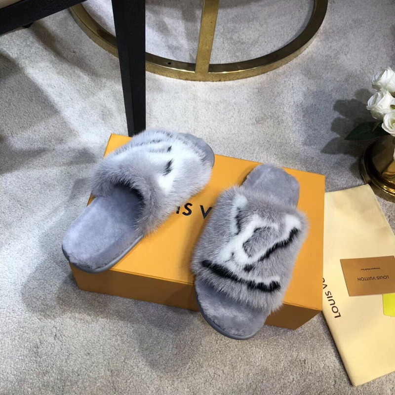 LV Homey Mink Flat Slippers Grey