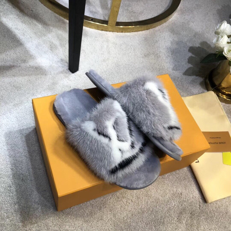 LV Homey Mink Flat Slippers Grey