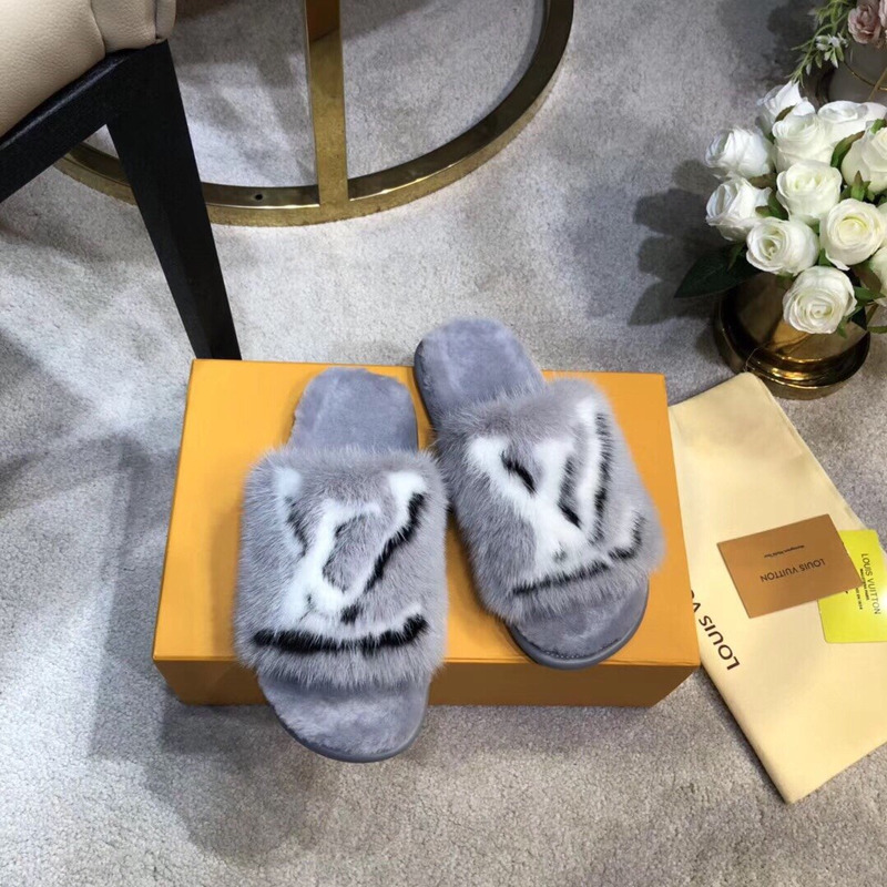 LV Homey Mink Flat Slippers Grey