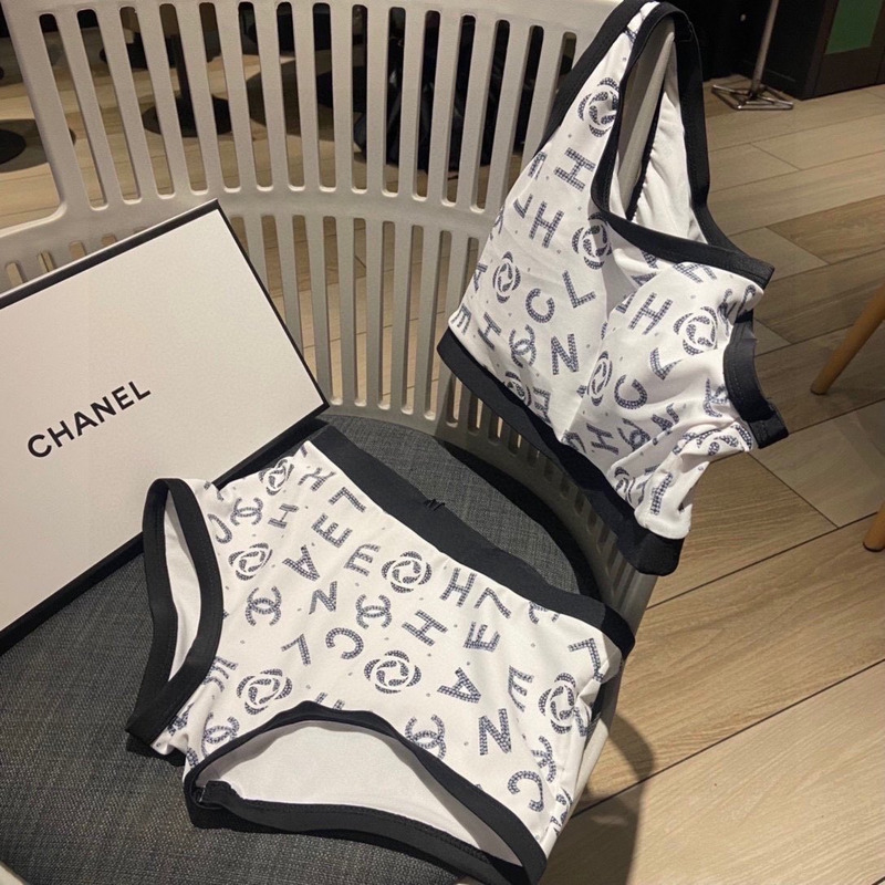 Ch*el logo print swimsuit two piece