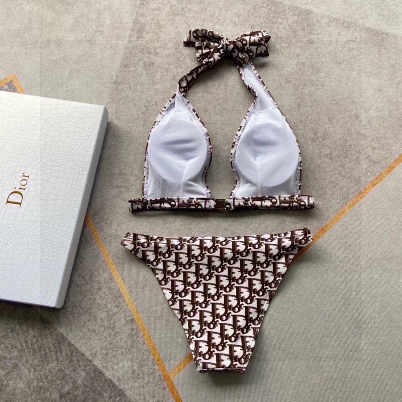 D*or monogram bikini swimsuit brown