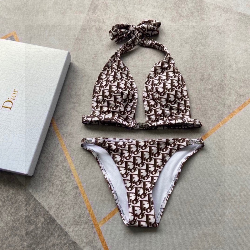 D*or monogram bikini swimsuit brown