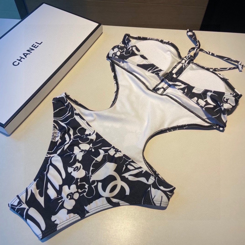 Ch*el logo print swimsuit one piece