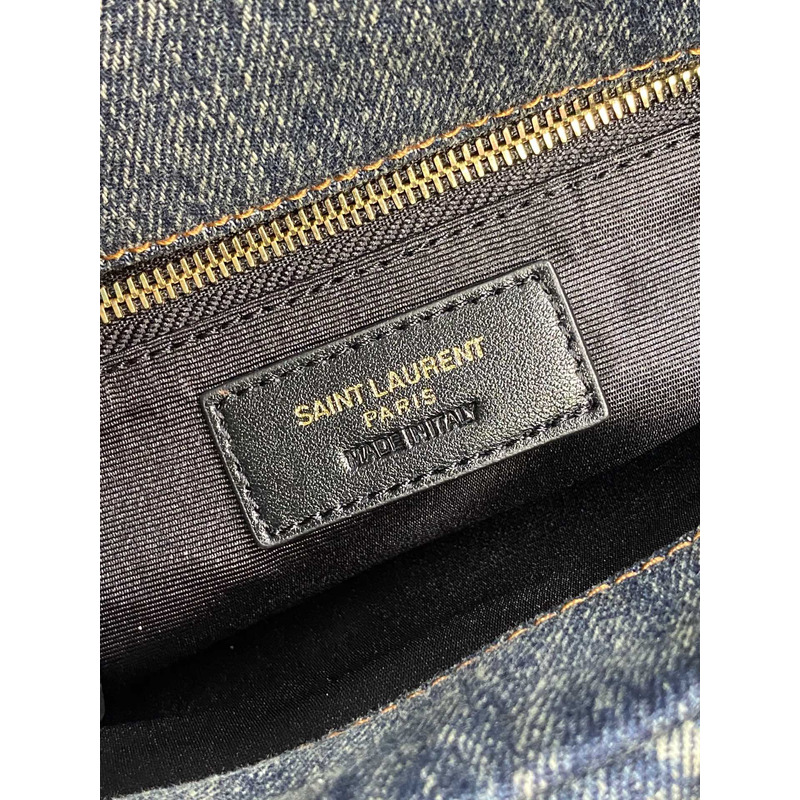 Saint Laurent Puffer Black Leather Strap Toy Bag Small in Denim