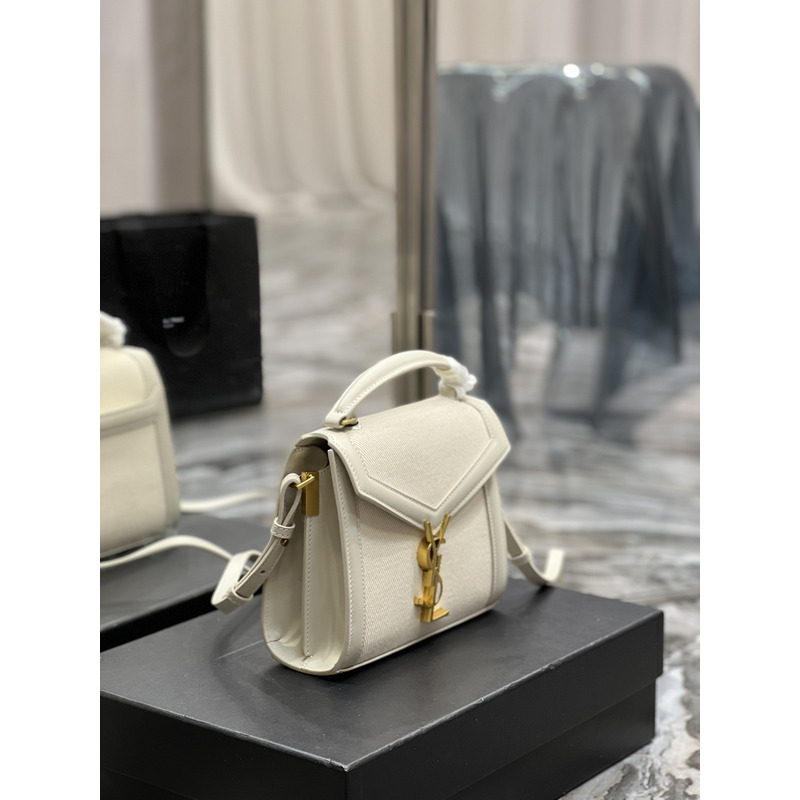 Saint Laurent Cassandra Mini Top Handle Embossed Leather Shoulder Bag Blanc Vintage