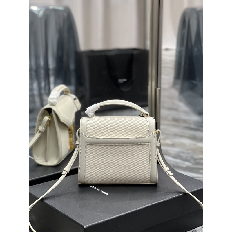 Saint Laurent Cassandra Mini Top Handle Embossed Leather Shoulder Bag Blanc Vintage