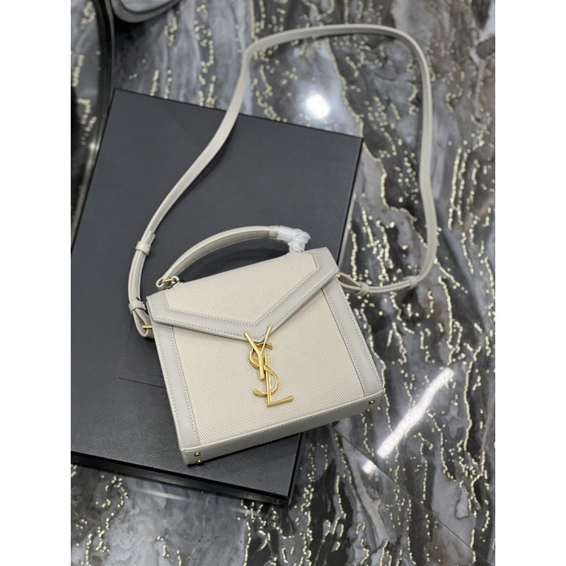 Saint Laurent Cassandra Mini Top Handle Embossed Leather Shoulder Bag Blanc Vintage