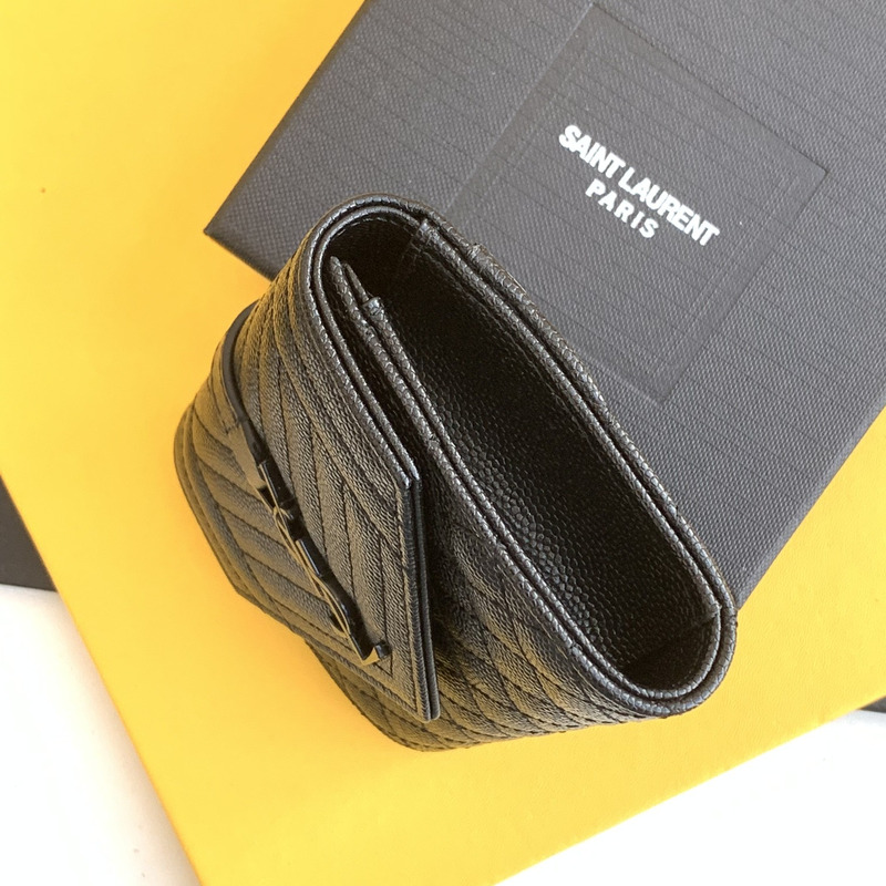 Saint Laurent Envelope Leather Wallet Pure Black