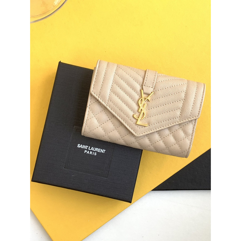 Saint Laurent Envelope Leather Wallet Beige