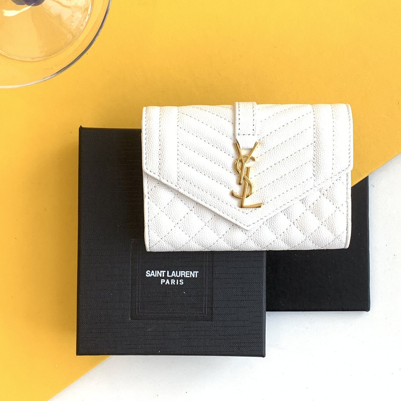 Saint Laurent Envelope Leather Wallet White