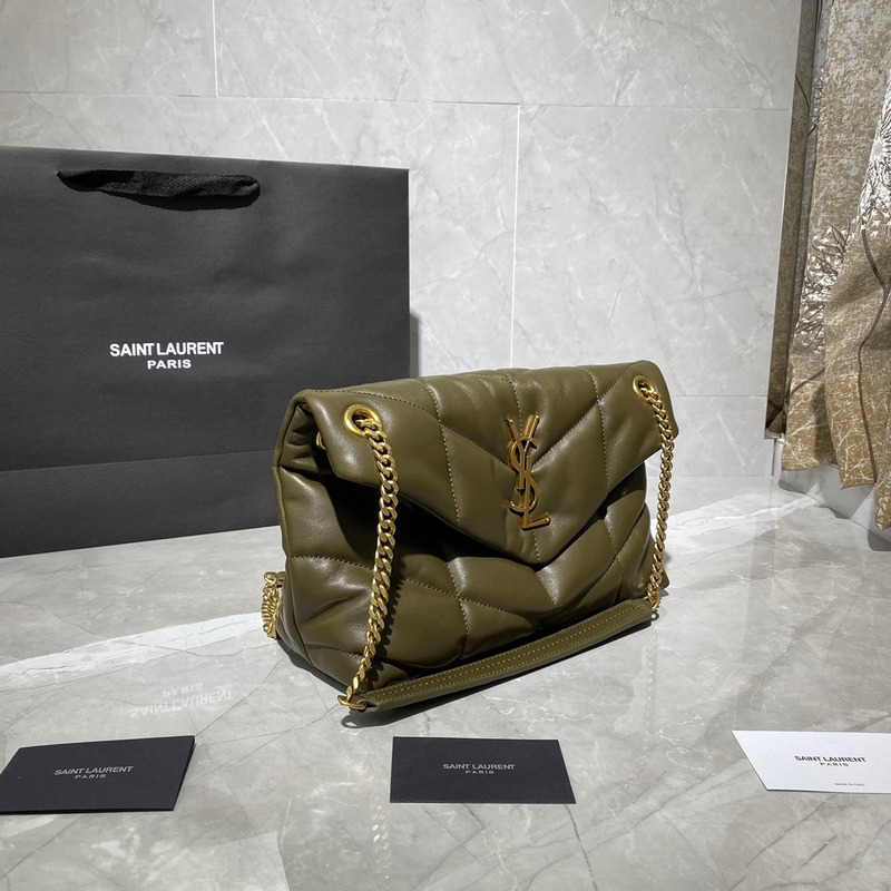 Saint Laurent Puffer Small Chain Bag In Quilted Lambskin Army Green