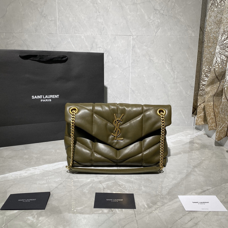 Saint Laurent Puffer Small Chain Bag In Quilted Lambskin Army Green