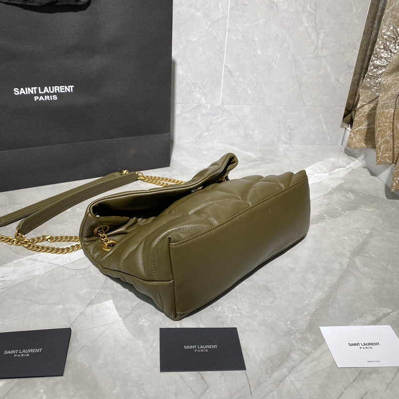 Saint Laurent Puffer Small Chain Bag In Quilted Lambskin Army Green