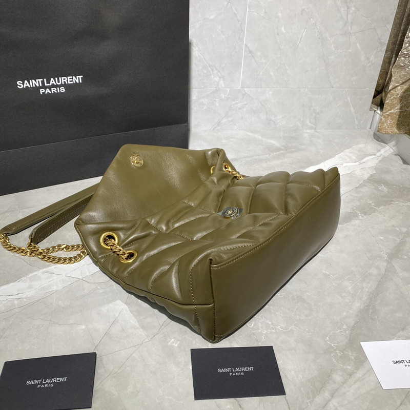 Saint Laurent Puffer Small Chain Bag In Quilted Lambskin Army Green