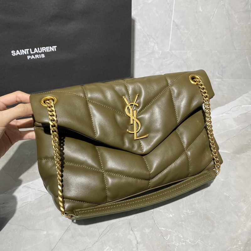 Saint Laurent Puffer Small Chain Bag In Quilted Lambskin Army Green