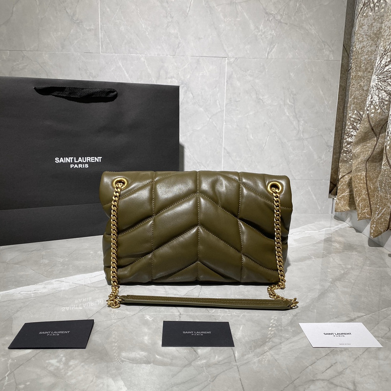 Saint Laurent Puffer Small Chain Bag In Quilted Lambskin Army Green