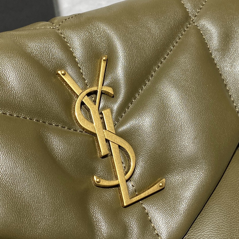 Saint Laurent Puffer Small Chain Bag In Quilted Lambskin Army Green