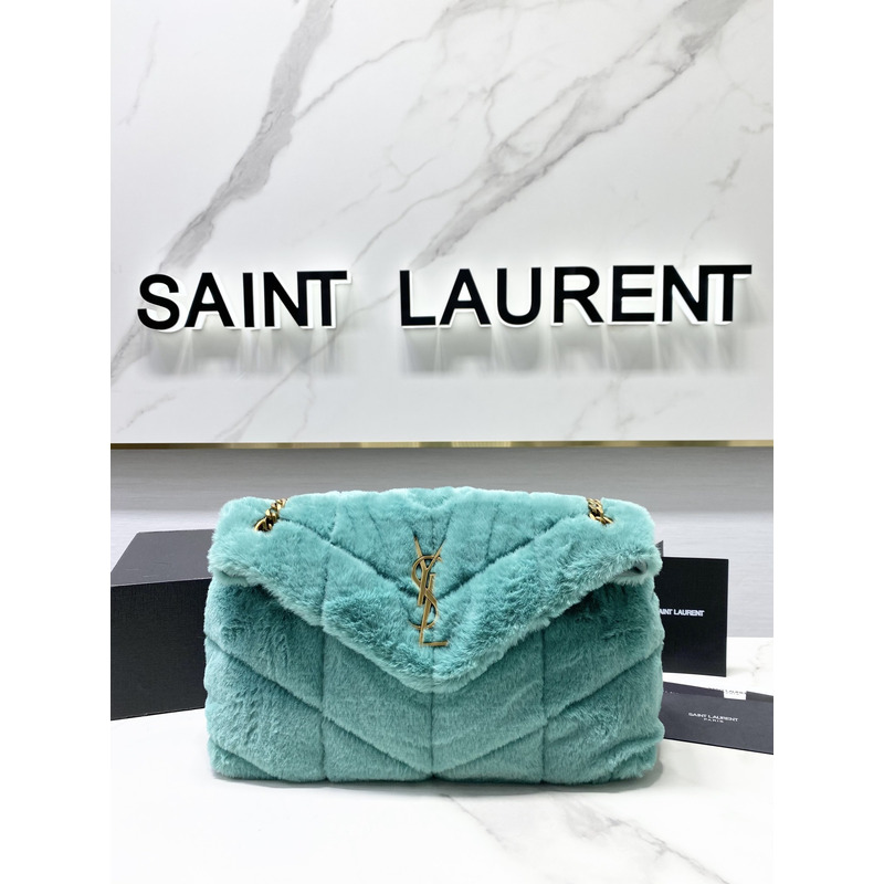 Saint Laurent Loulou Small Shearling Shoulder Bag Iced Mint 29cm-17cm-11cm