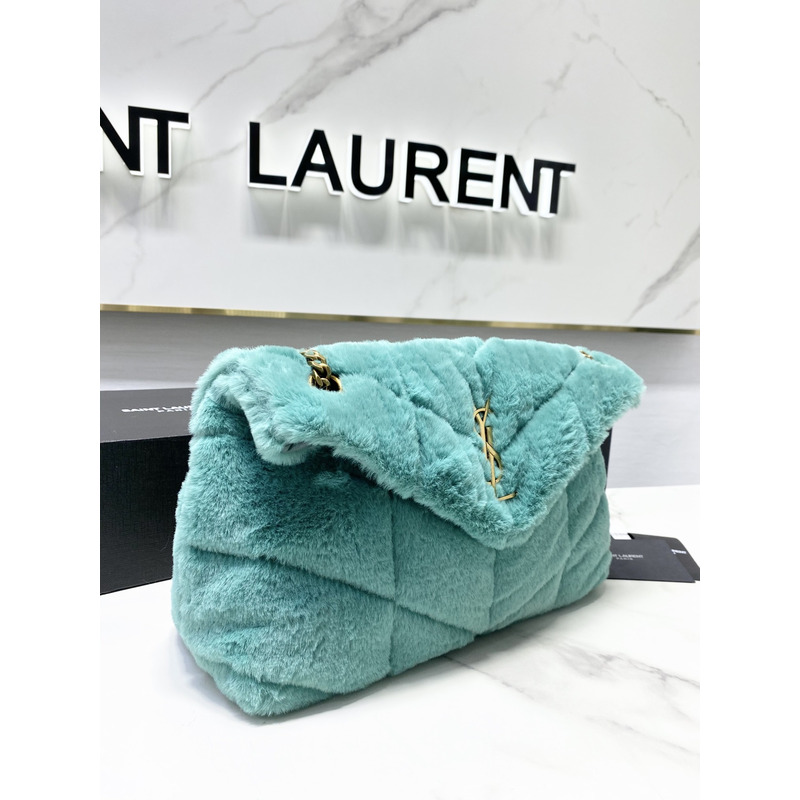 Saint Laurent Loulou Small Shearling Shoulder Bag Iced Mint 29cm-17cm-11cm