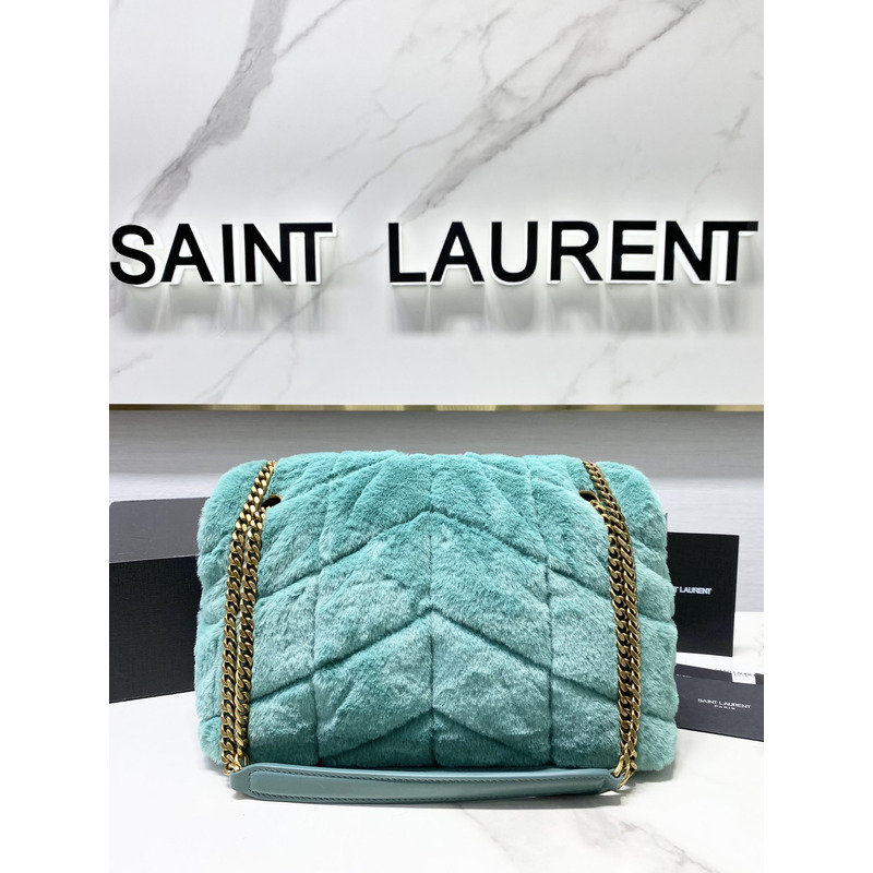 Saint Laurent Loulou Small Shearling Shoulder Bag Iced Mint 29cm-17cm-11cm