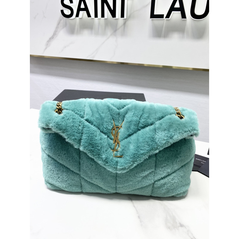 Saint Laurent Loulou Small Shearling Shoulder Bag Iced Mint 29cm-17cm-11cm