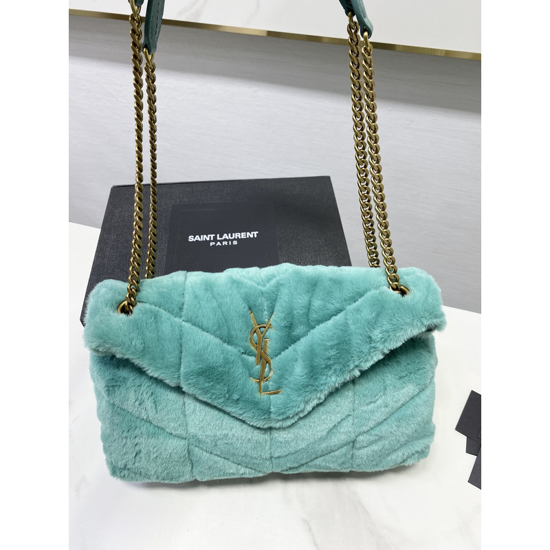 Saint Laurent Loulou Small Shearling Shoulder Bag Iced Mint 29cm-17cm-11cm