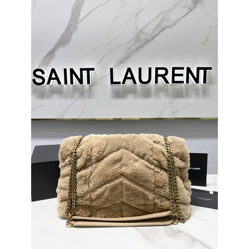 Saint Laurent Loulou Small Shearling Shoulder Bag Beige 29cm-17cm-11cm