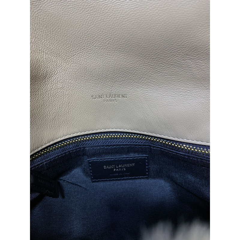 Saint Laurent Loulou Small Shearling Shoulder Bag Beige 29cm-17cm-11cm