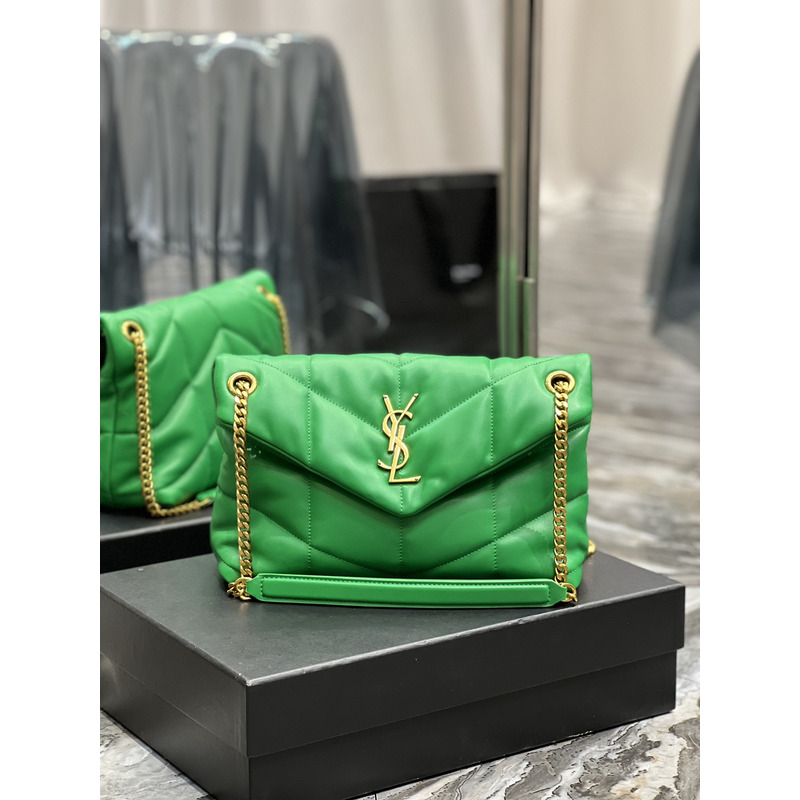 Saint Laurent Puffer Small Chain Bag In Quilted Lambskin Emerald Green