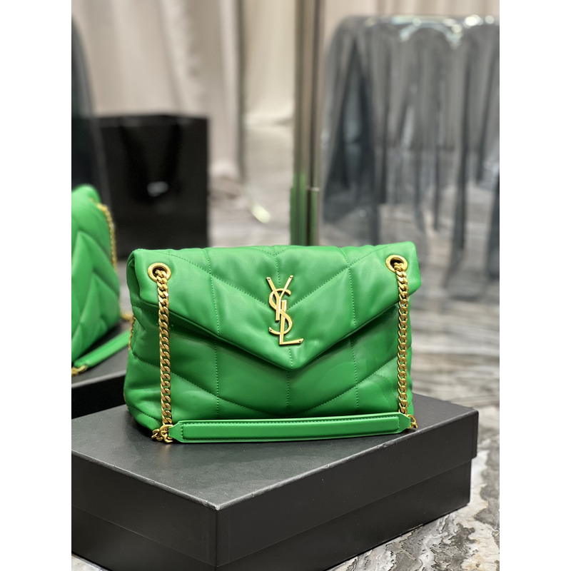 Saint Laurent Puffer Small Chain Bag In Quilted Lambskin Emerald Green