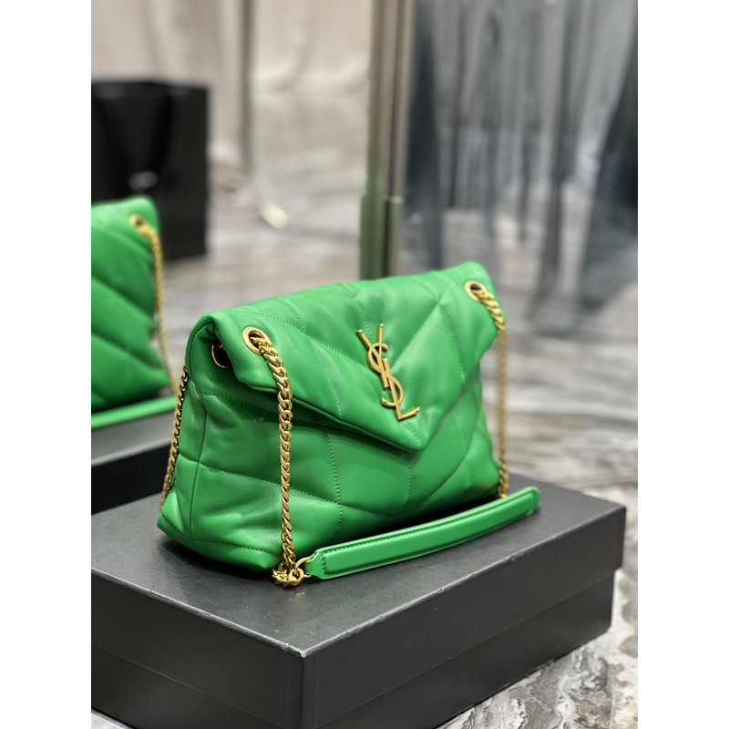 Saint Laurent Puffer Small Chain Bag In Quilted Lambskin Emerald Green