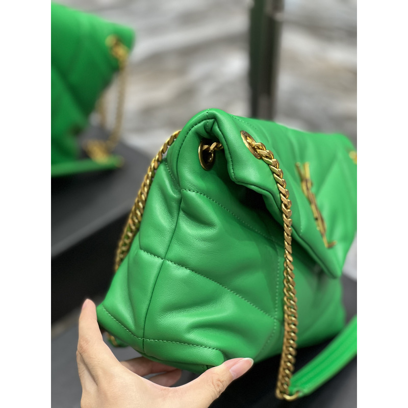 Saint Laurent Puffer Small Chain Bag In Quilted Lambskin Emerald Green