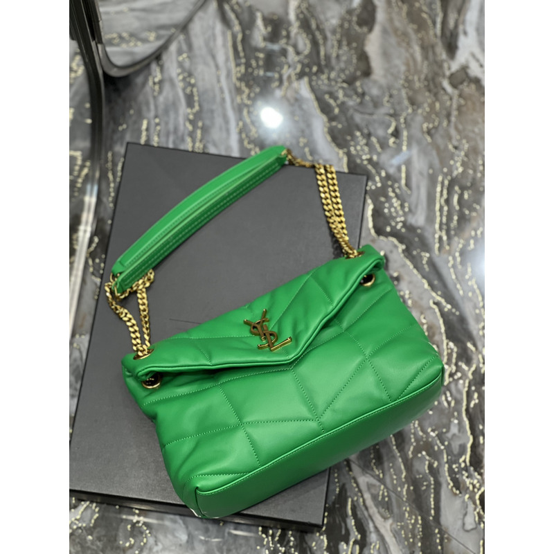 Saint Laurent Puffer Small Chain Bag In Quilted Lambskin Emerald Green