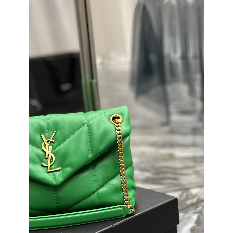 Saint Laurent Puffer Small Chain Bag In Quilted Lambskin Emerald Green