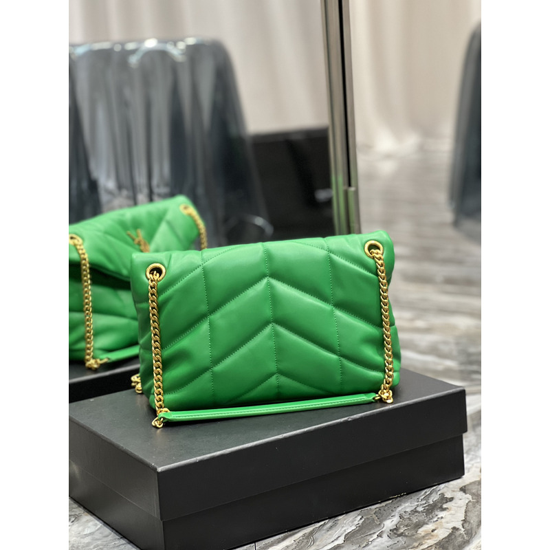 Saint Laurent Puffer Small Chain Bag In Quilted Lambskin Emerald Green