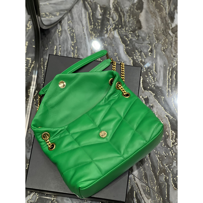 Saint Laurent Puffer Small Chain Bag In Quilted Lambskin Emerald Green