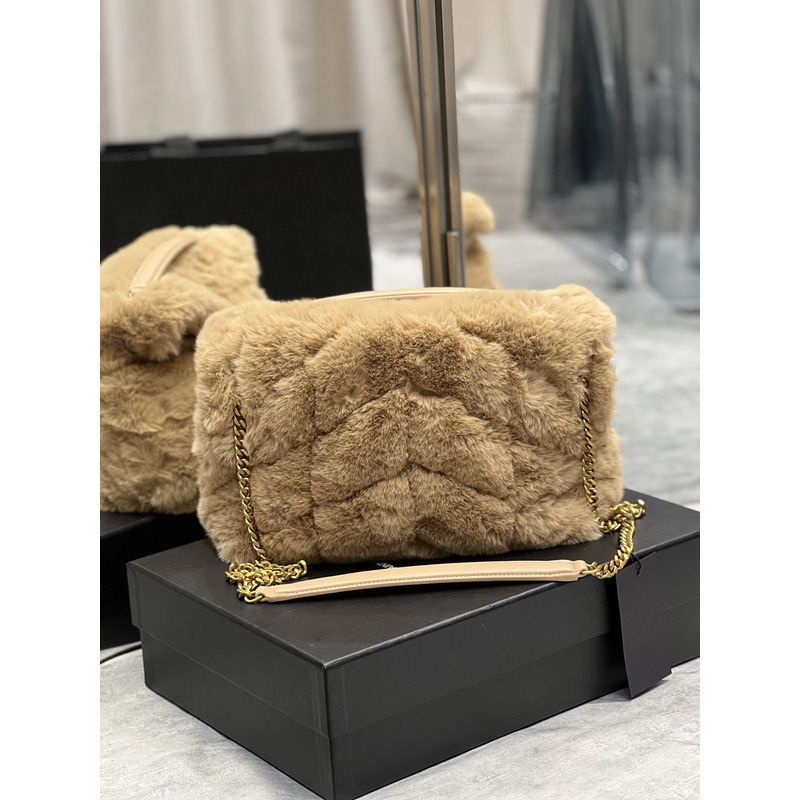 Saint Laurent Loulou Small Shearling Shoulder Bag Natural 29cm-17cm-11cm