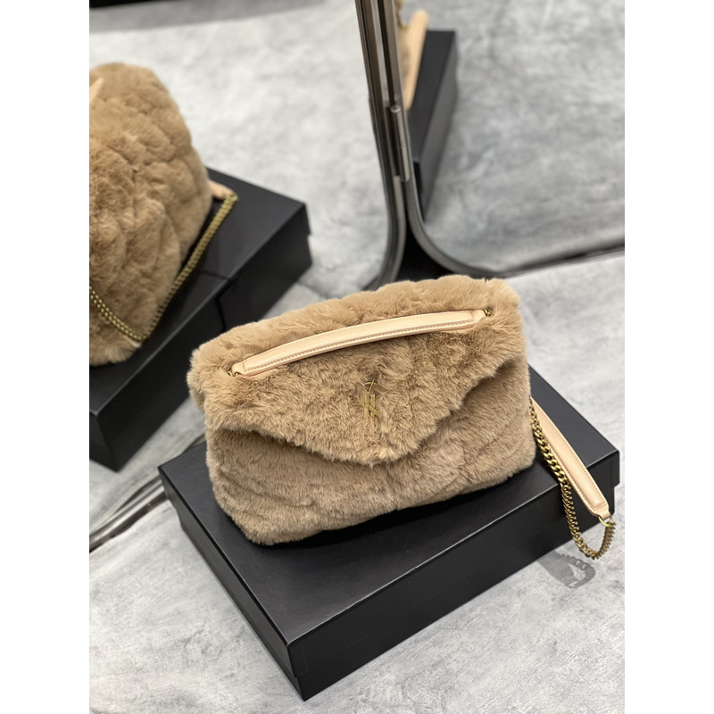 Saint Laurent Loulou Small Shearling Shoulder Bag Natural 29cm-17cm-11cm