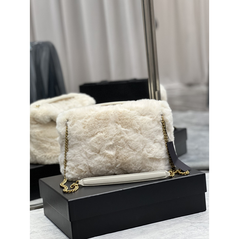 Saint Laurent Loulou Small Shearling Shoulder Bag Cream 29cm-17cm-11cm