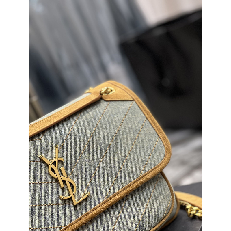 Saint Laurent Niki Large Bag In Denim And Suede Bean Green