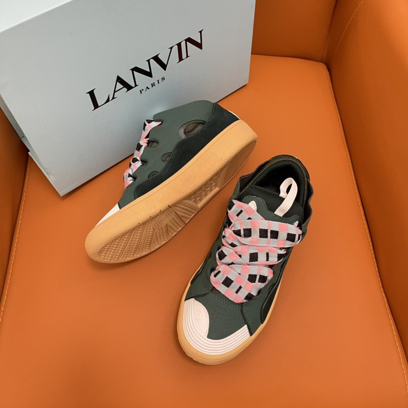 LANVIN Curb Leather Mesh Sneaker Black