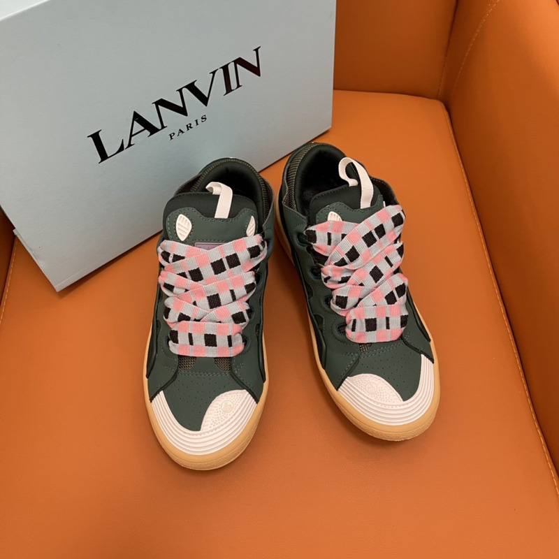 LANVIN Curb Leather Mesh Sneaker Black