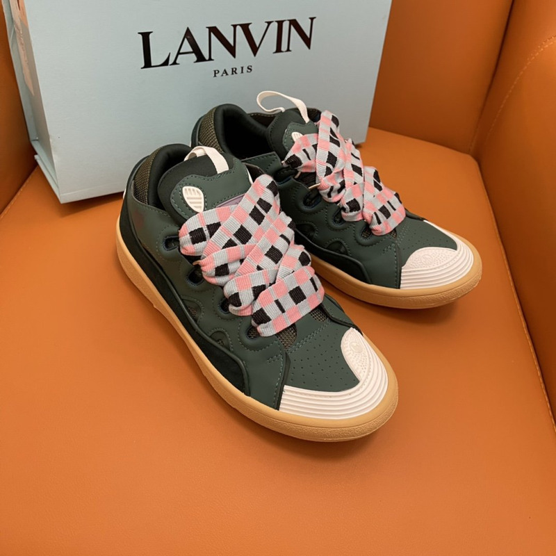 LANVIN Curb Leather Mesh Sneaker Black