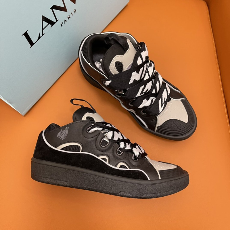 LANVIN Curb Chunky Leather Sneakers Ice Brown&Black