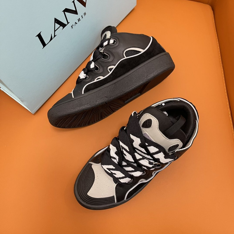 LANVIN Curb Chunky Leather Sneakers Ice Brown&Black