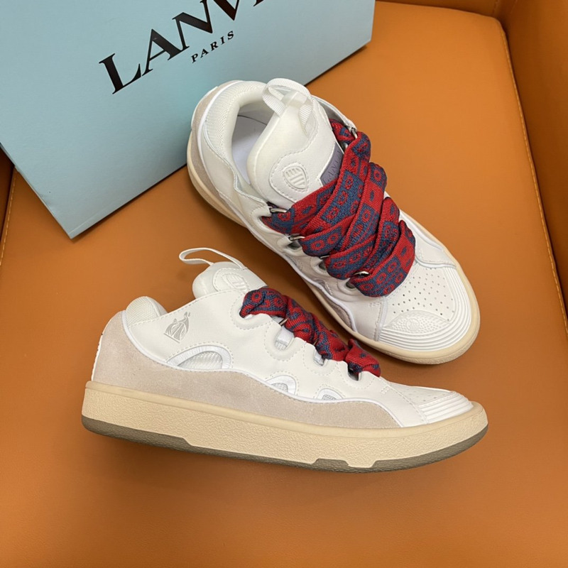 LANVIN Curb Chunky Leather Sneakers White&Beige