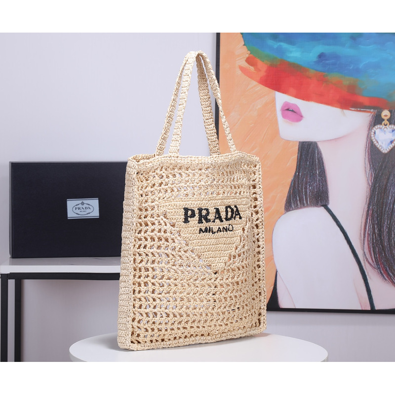 Pra*a raffia tote bag tan