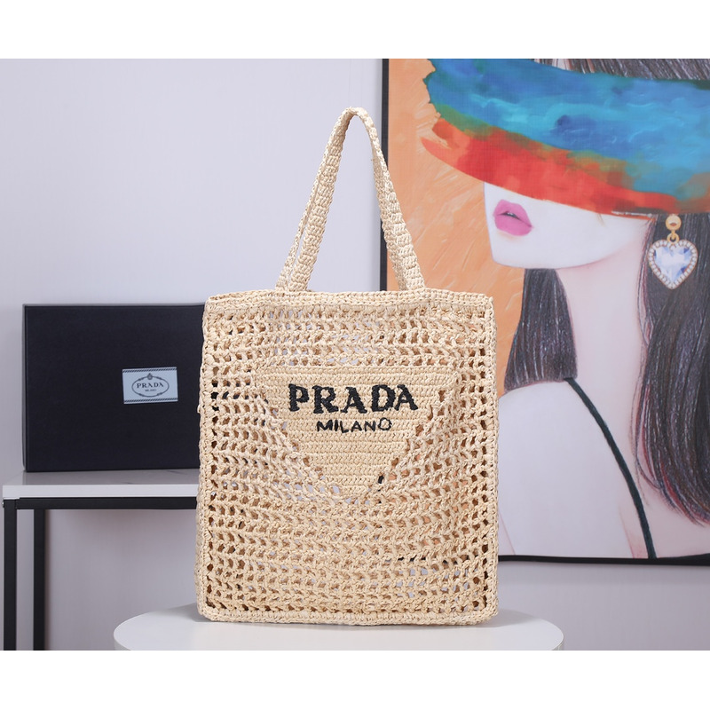 Pra*a raffia tote bag tan