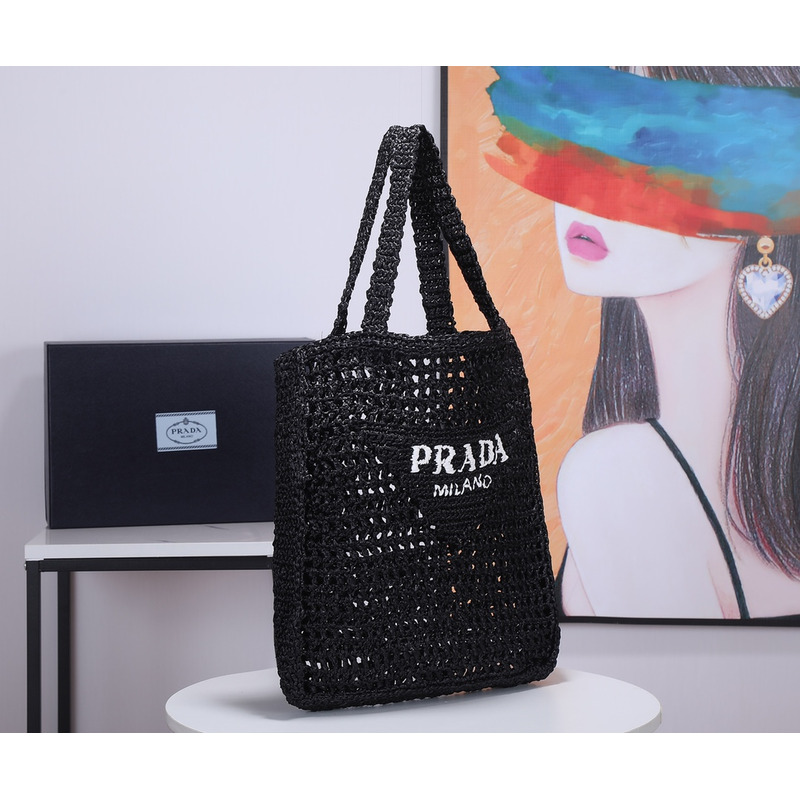 Pra*a raffia tote bag black