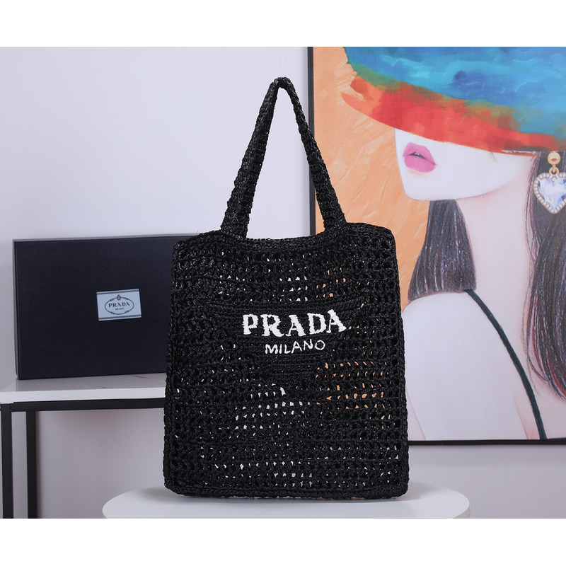 Pra*a raffia tote bag black